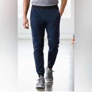 Lululemon Men’s Navy Blue Joggers Black Trim, Zippered Pockets, Size Large